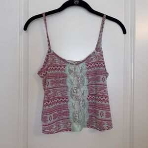 Geometric Lace Accent Camisole Magenta- Pink & Mint light blue crop top tank top